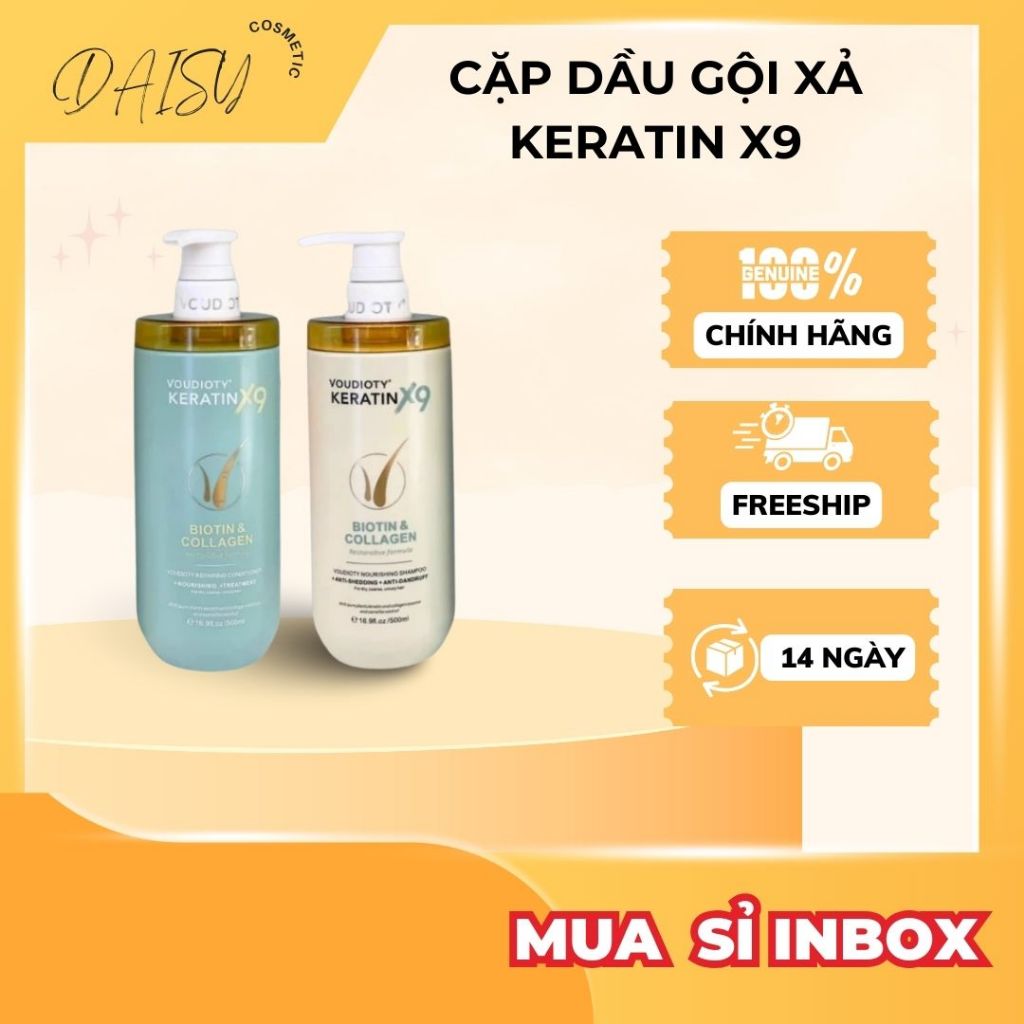 Cặp dầu gội xả Voudioty Keratin X9 Biotin & Collagen 500ml, keratin phục hồi tóc