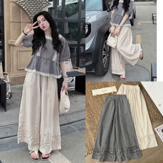 (Hàng L1) Quần ống rộng chất thô linen thiết kế viền bèo gấu 2 màu