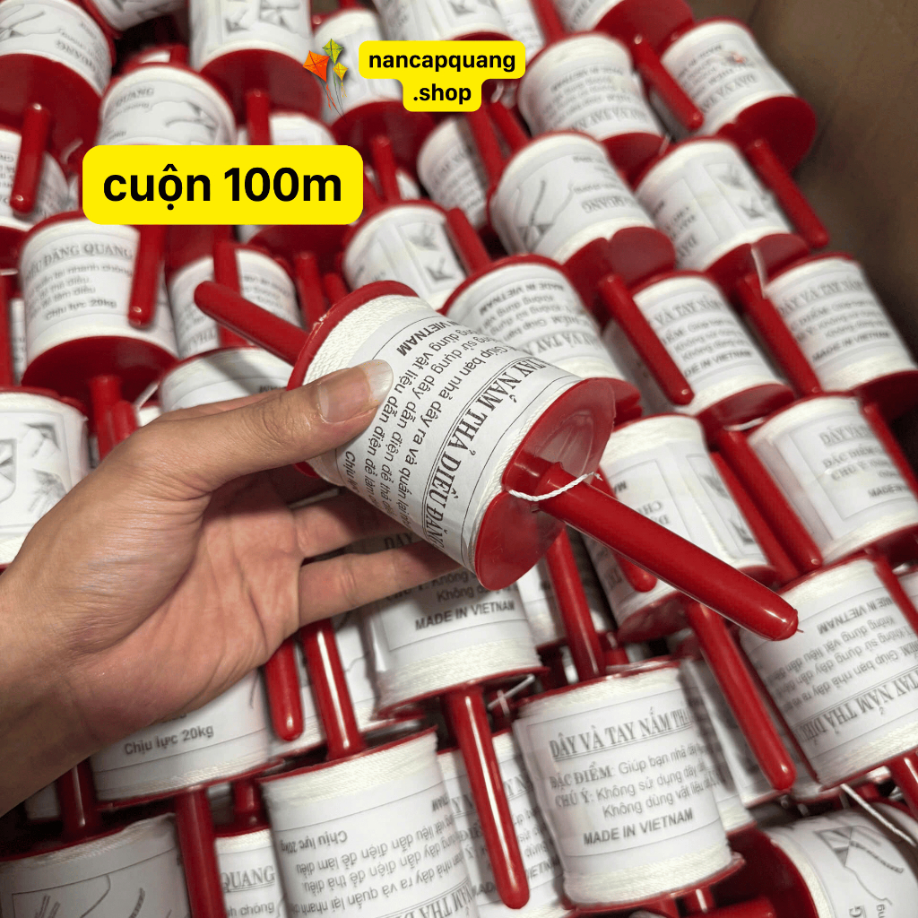 Dây dù thả diều 100m, dây và tay nắm thả diều đăng quang cuộn 100m chịu tải 20kg