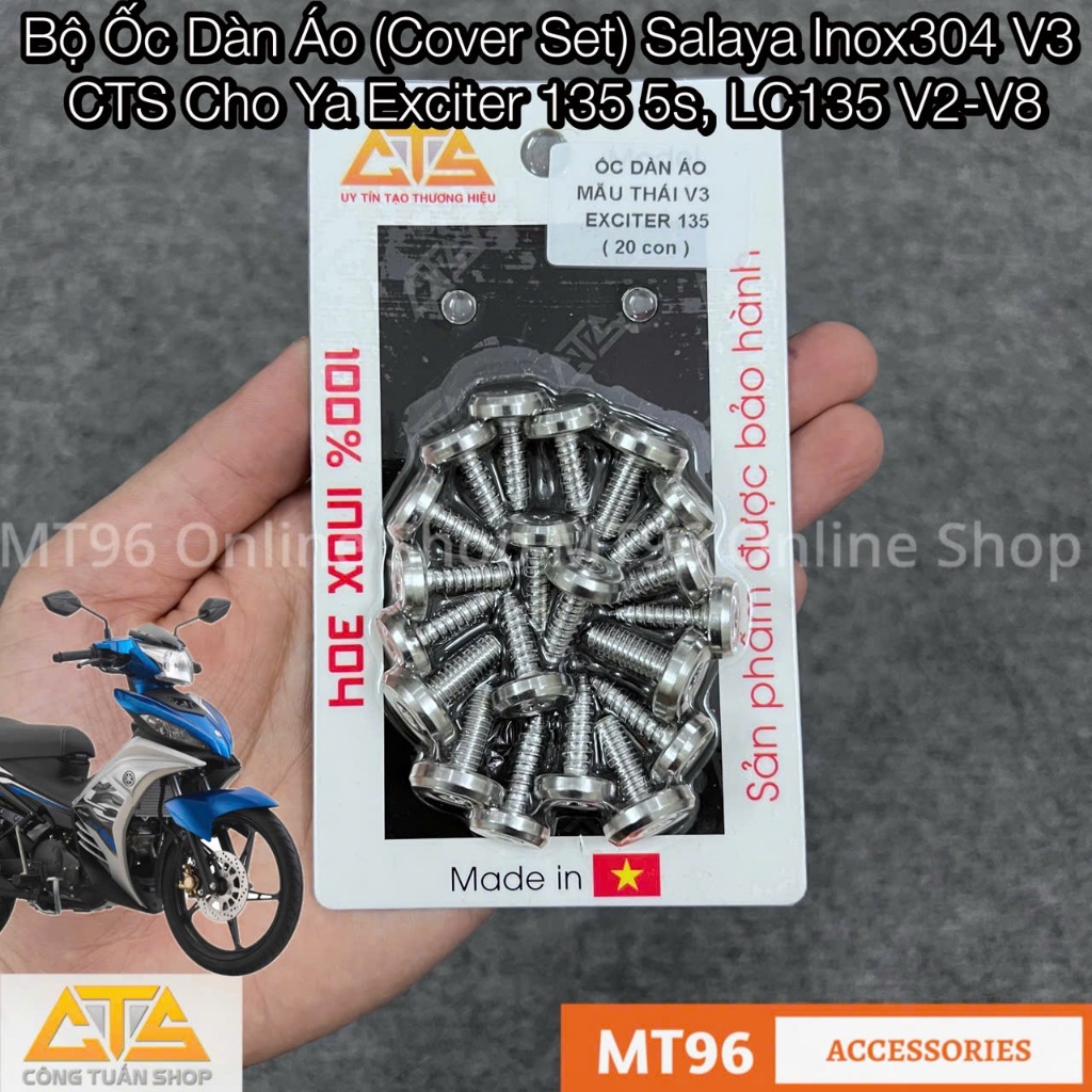 Bộ Ốc Dàn Áo Salaya Inox 304 CTS Mẫu V3 Cho Yamaha Exciter 135 5s, LC135 V2-V8, Ex 135 5s