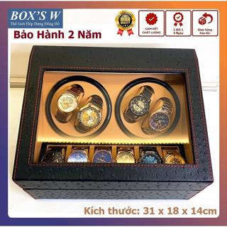 Hộp Tủ Đồng Hồ Cơ 4 Xoay + 6 Cố Định Vỏ Vân Da Đà Điểu [BH 2 Năm] - Giúp Lên Dây Cót Cho Đồng Hồ Cơ Tự Quay