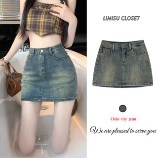 Chân Váy Jean ngắn Chữ A LIMISU Cạp cao dáng ngắn tôn dáng chân váy bò có quần trong bảo hộ chất bò denim cao cấp