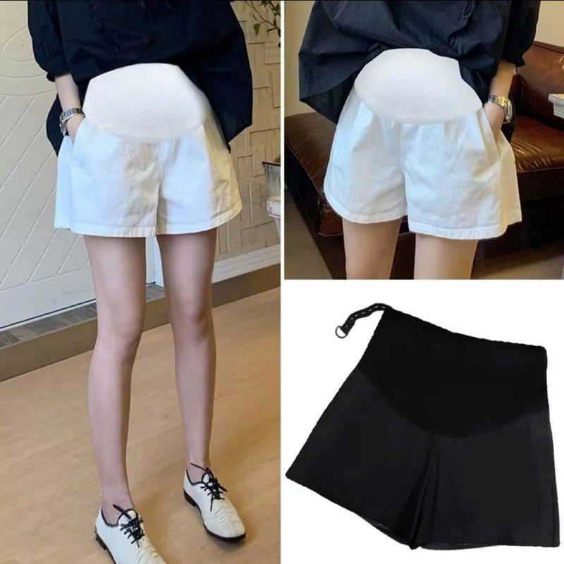 quần đùi bầu jean kaki ống rộng có chun chỉnh bụng tiện lợi (ĐÙI JEAN KAKI)