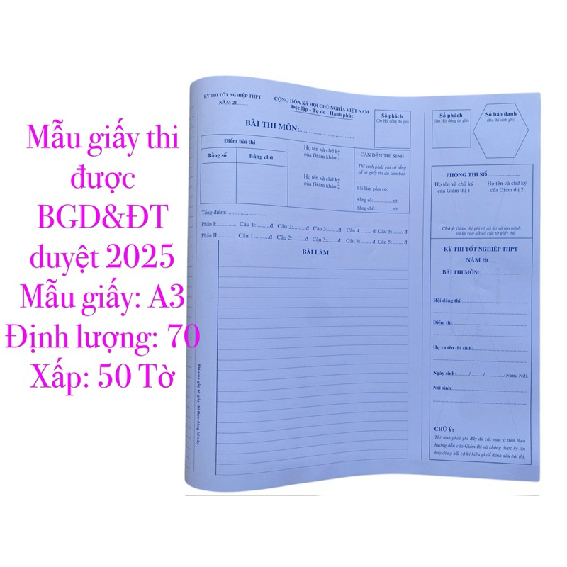 50 Tờ Giấy Thi Tốt Nghiệp THPT A3 ( Chữ Xanh )