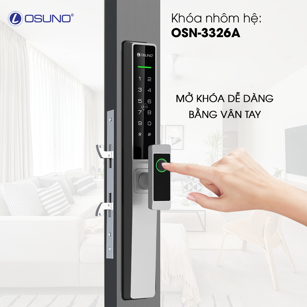 Khóa Nhôm hệ OSUNO OSN-3326A - Bạc/Vàng/Đen - Đa Chức Năng (Bluetooth, Vân Tay, Mã Số, Thẻ Từ, Chìa 