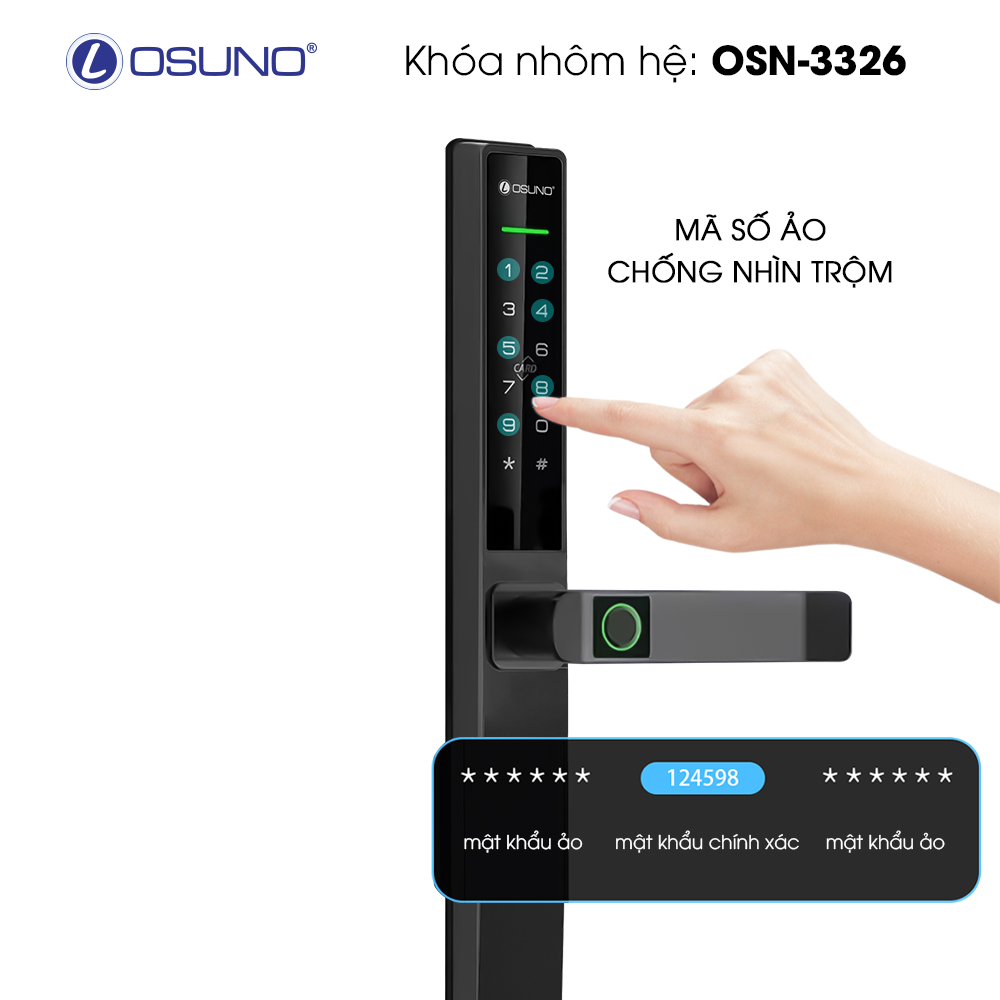 Khóa Nhôm hệ OSUNO OSN-3326 - Bạc/Vàng/Đen - Đa Chức Năng (Bluetooth, Vân Tay, Mã Số, Thẻ Từ, Chìa C