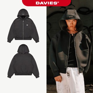 Áo khoác hoodie zip form boxy DAVIES mũ rộng thiết kế các nút bấm kim loại đường may hộp nổi POL 2.O Jacket | D-AK14