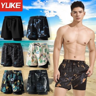 Quần bơi nam 2 lớp, Quần thể thao chống lộ ống suông YUKE/ Nhập khẩu chính hãng