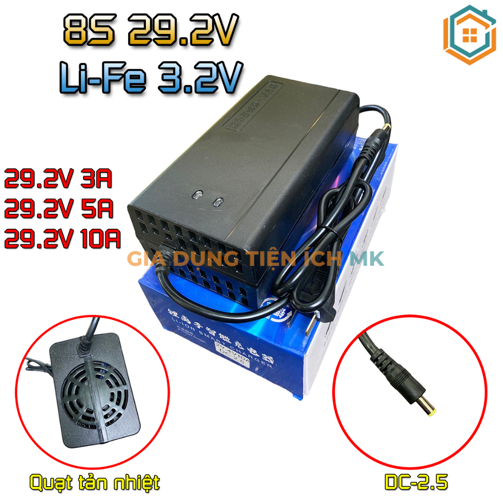 Sạc 8S 29.2V 10A dùng cho pin sắt Li-Fe 3.2V (Dùng chung sạc 7S 29.4V)