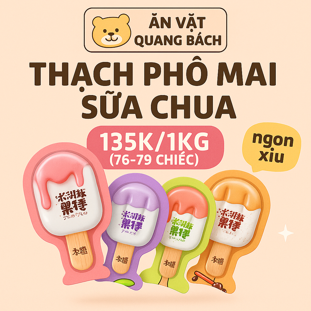 THẠCH NỘI ĐỊA TRUNG PHÔ MAI SỮA CHUA CHUYAYUAN HÌNH QUE KEM, THẠCH CHÂN MÈO 1KG (76-79 CÁI)  [VỊ DÂU