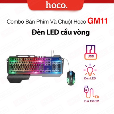 Combo bàn phím và chuột có dây có đèn LED cầu vòng bắt mắt Hoco GM11 gồm 104 phím, tương thích nhiều dòng máy
