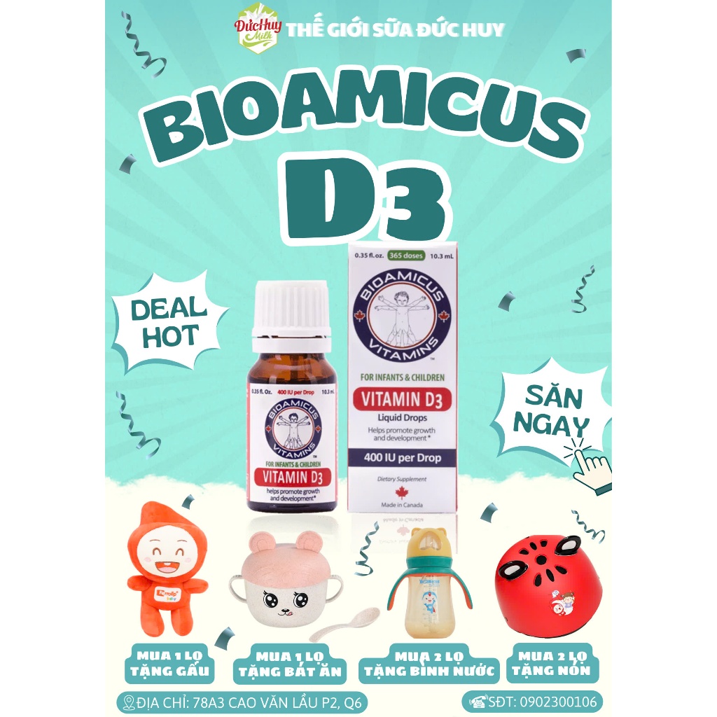 [TẶNG QUÀ] Vitamin D3 BioAmicus 400IU/giọt 10ml (15/07/2027)