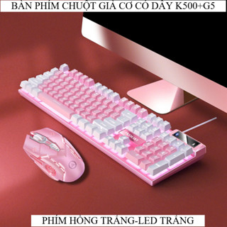 COMBO BÀN PHÍM K500 GIẢ CƠ CÓ DÂY LED TRẮNG VÀ LED MIX XUYÊN CHỮ VÀ CHUỘT G5 LED RGB TỰ ĐỘNG ĐỔI MÀU DPI 3200