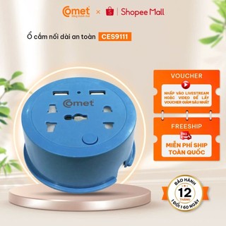  Ổ Cắm Điện Du Lịch COMET CES9111 Dây Quay Tròn Dài 1M 2 Ổ USB 1 Ổ 3 Chấu 1 Ổ 2 Chấu 