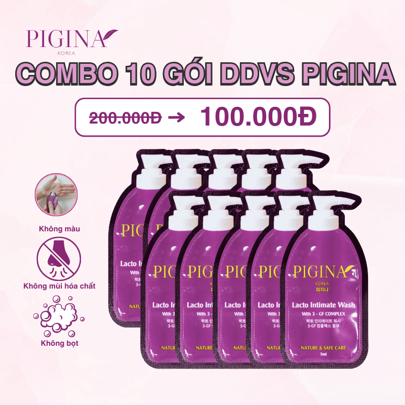 10 gói 5ml dung dịch vệ sinh Pigina dịu nhẹ, bảo vệ hệ vi sinh "Cô Bé" _  PIGINA LACTO INTIMATE WASH