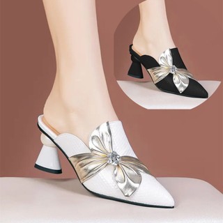  Dép Sục Nữ Cao Gót Da Mềm 7 Phân Gót Kiểu Phối Nơ Xoắn Chéo Xinh Top Women Shoes - Mã CG292 