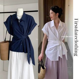 Áo sơ mi nữ tay ngắn kiểu ASM03 chất thô hàn quốc thắt eo buộc dây nhẹ nhàng thoải mái Firstdateclothing