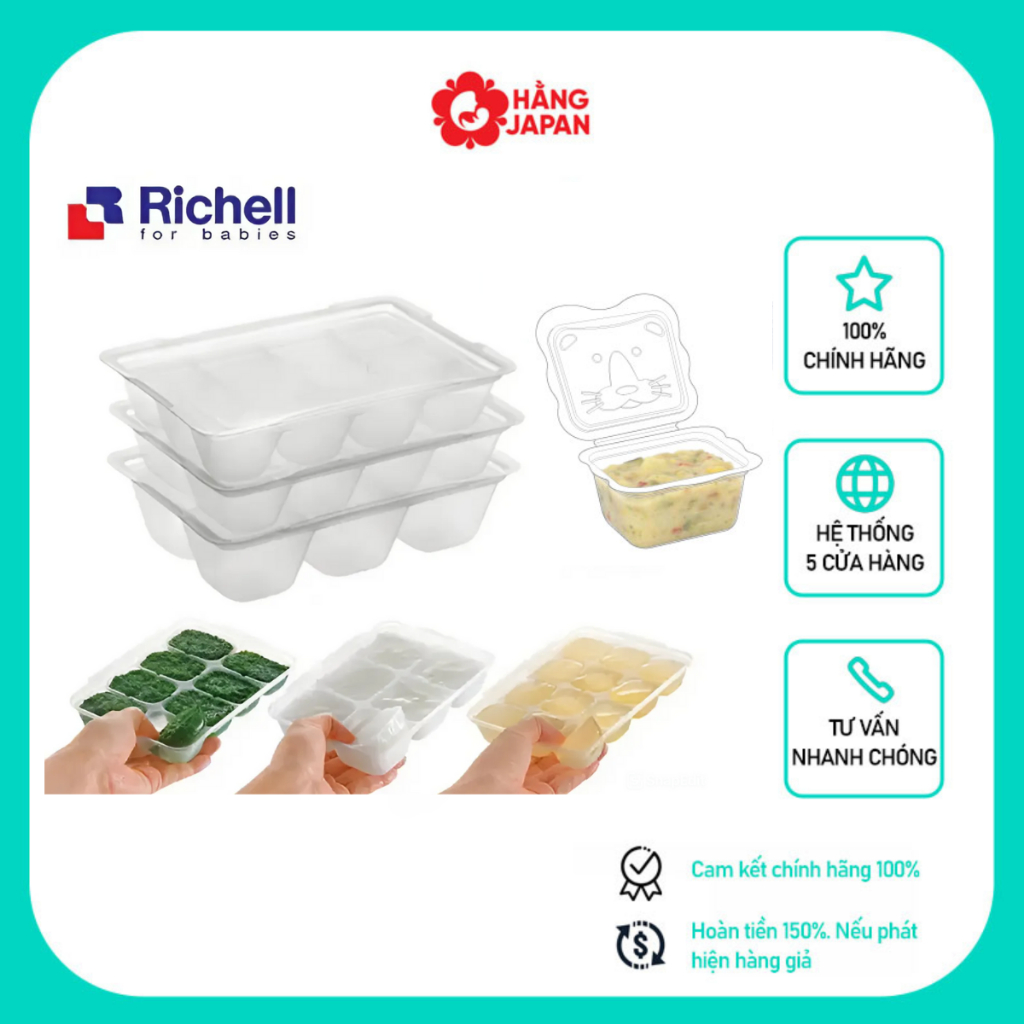 Bộ trữ thức ăn Richell hình mèo Richell khay trữ đông - 100ml 150ml 15ml 25ml 50ml