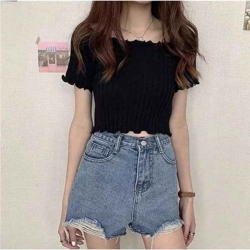 Áo thun gân trễ vai DA326