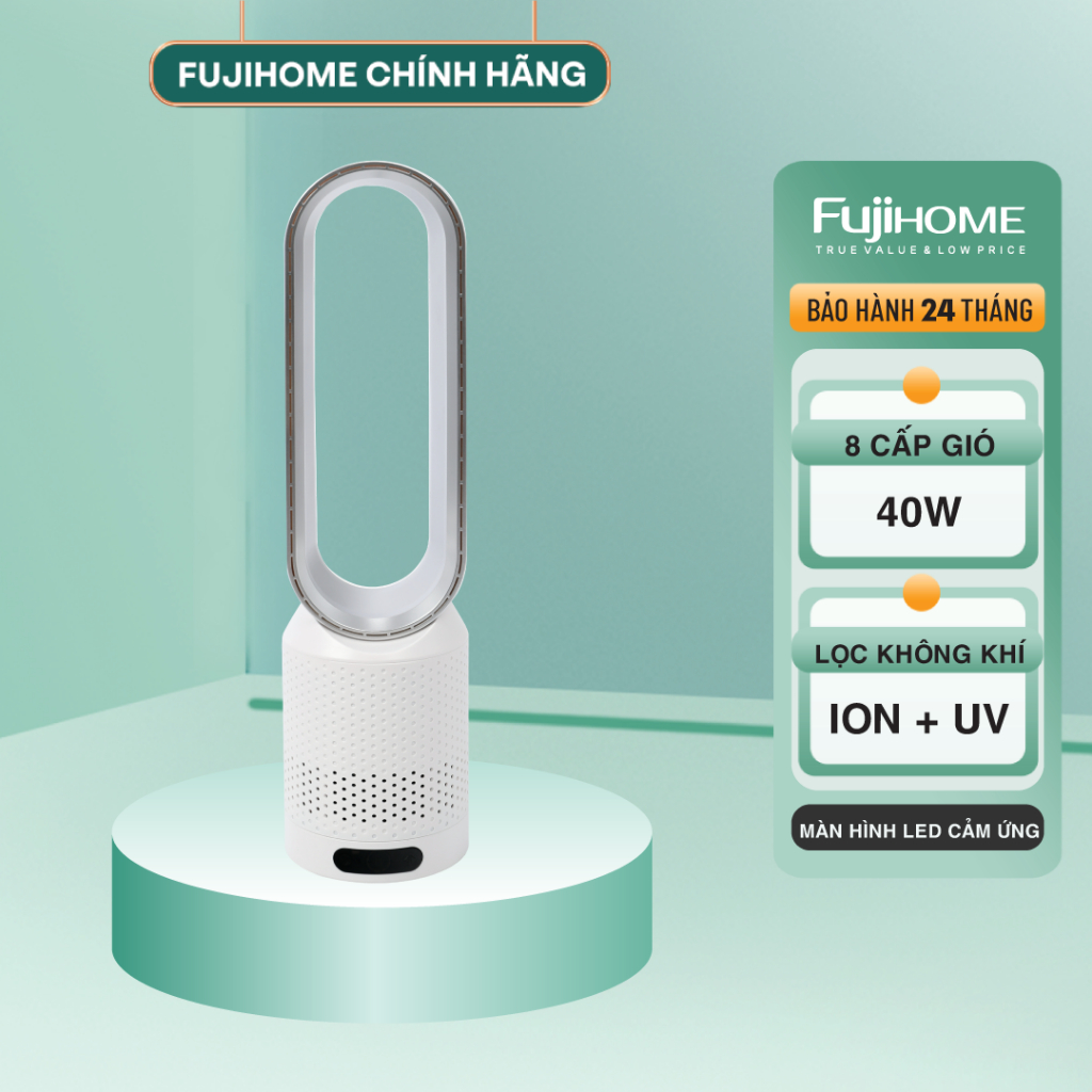 Quạt không cánh mini FUJIHOME BF16 lọc không khí khử khuẩn Anion + UV - Bảo hành 24 tháng, an toàn k