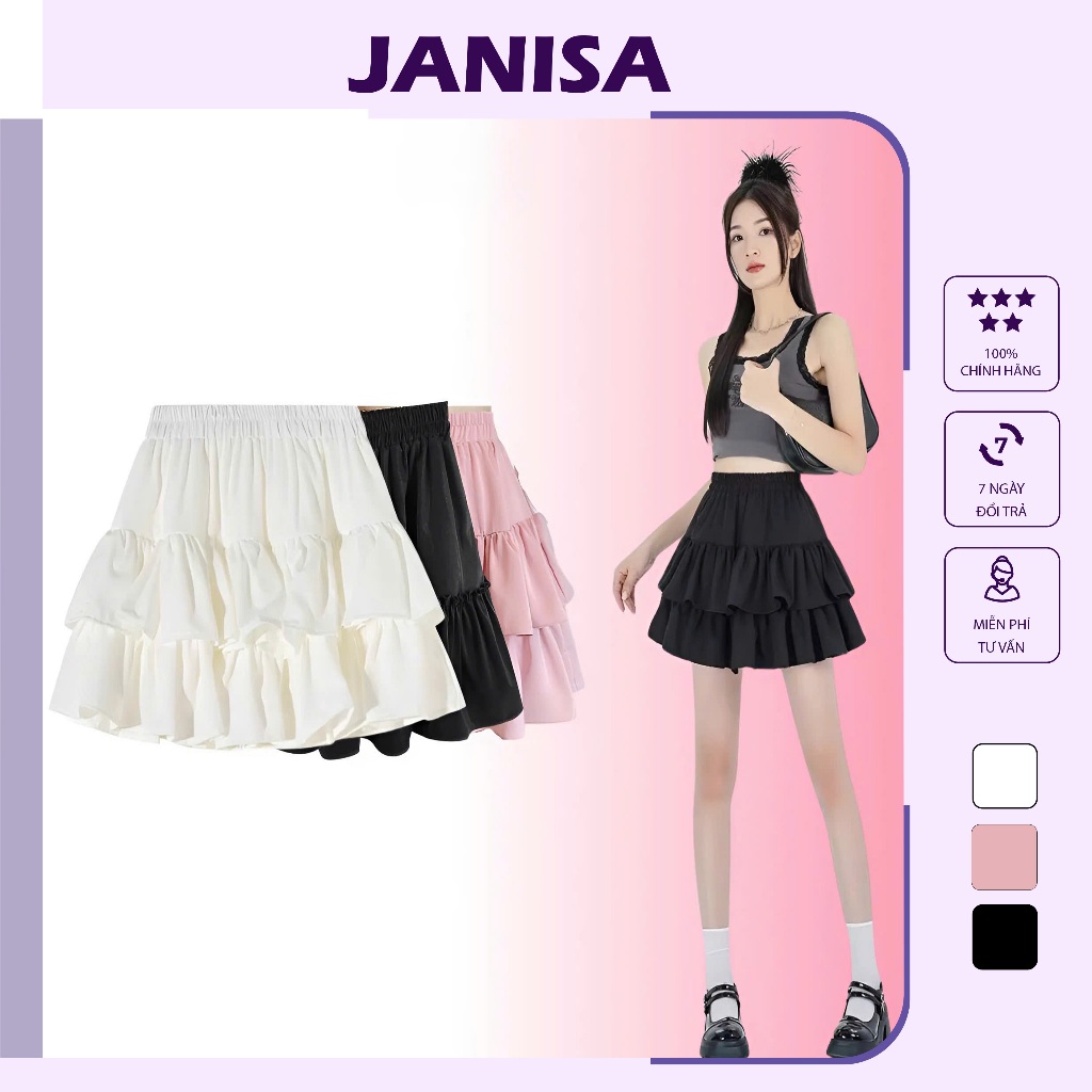 Chân Váy Xếp Tầng Váy Xếp Ly Lưng Thun Có Quần Dạo Phố Janisa CV19