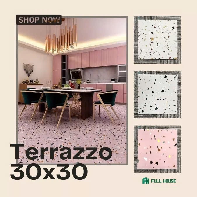 Gạch terrazzo 30x30cm nhập khẩu, gạch giả đá mài 30x30cm xương đá