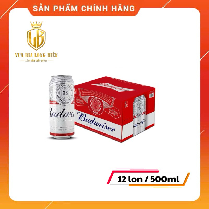 [Thùng 12 Lon] Bia Budweiser 500ml – Bia Mỹ Chính Hãng, Vị Đậm Đà Mát Lạnh, Nồng Độ 5%