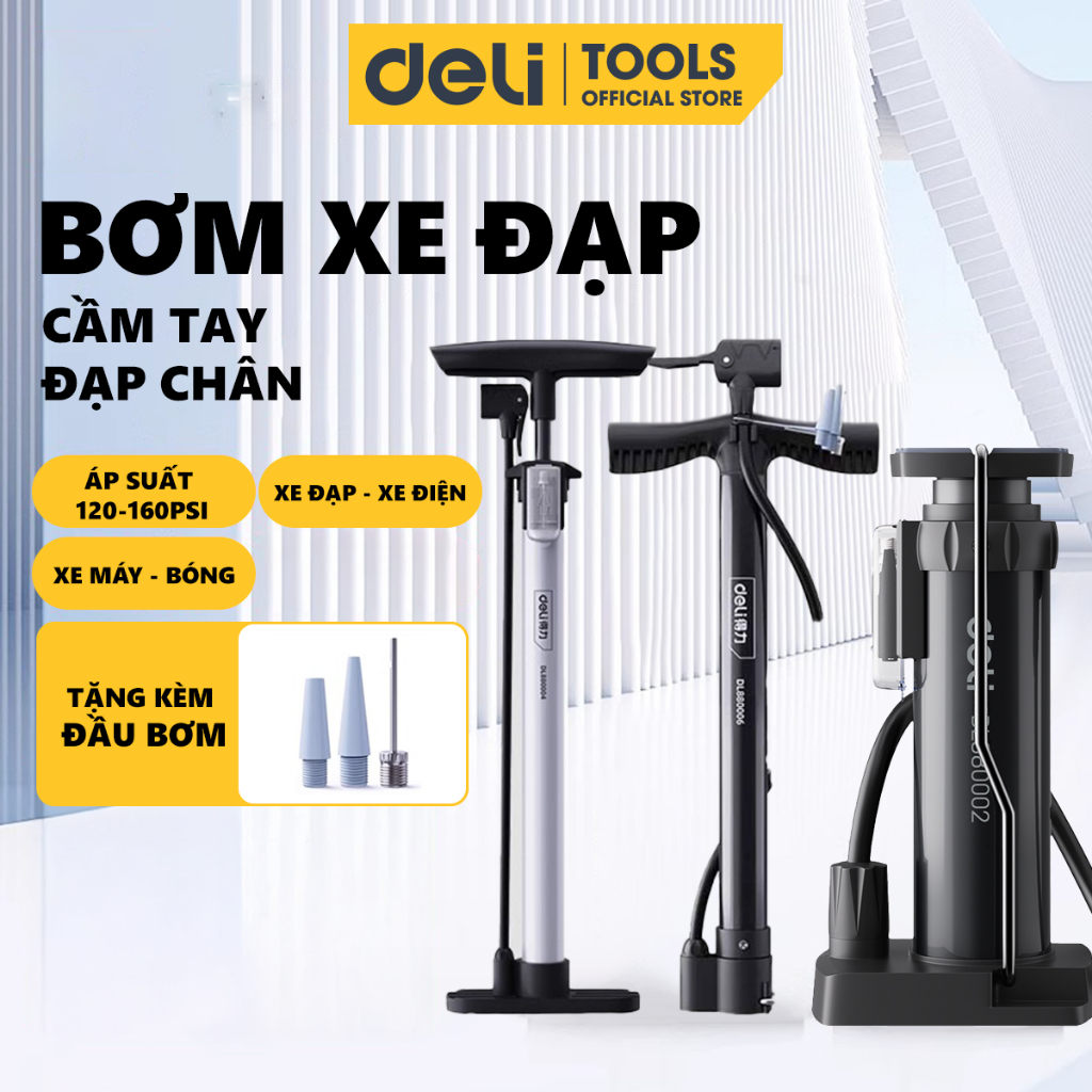Bơm Xe Đạp Xe Máy Deli Tools Tích Hợp Đồng Hồ Áp Suất Tối Đa 160 psi Nhỏ Gọn Dễ Mang Theo Mọi Nơi