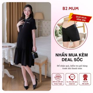 Váy bầu thiết kế chất cotton 4 chiều con giãn thấm hút mồ hôi in chữ cách điệu mặc đi làm đi chơi - V708 B2 MUM