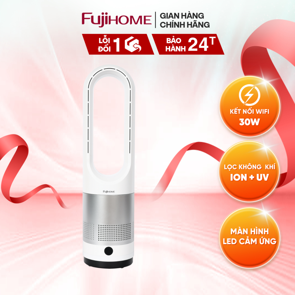 Quạt không cánh mini, lọc không khí khử khuẩn Anion + UV kết nối WIFI Fujihome BF18 - BH 24 tháng
