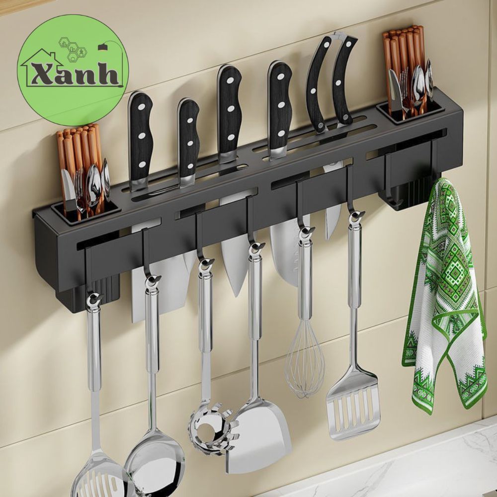 Giá Treo Đồ Nhà Bếp, Giá Cài Dao Gắn Tường GD108 - Kệ Sắt Cài Dao, Kéo Có Ống Đựng Đũa Dán Tường