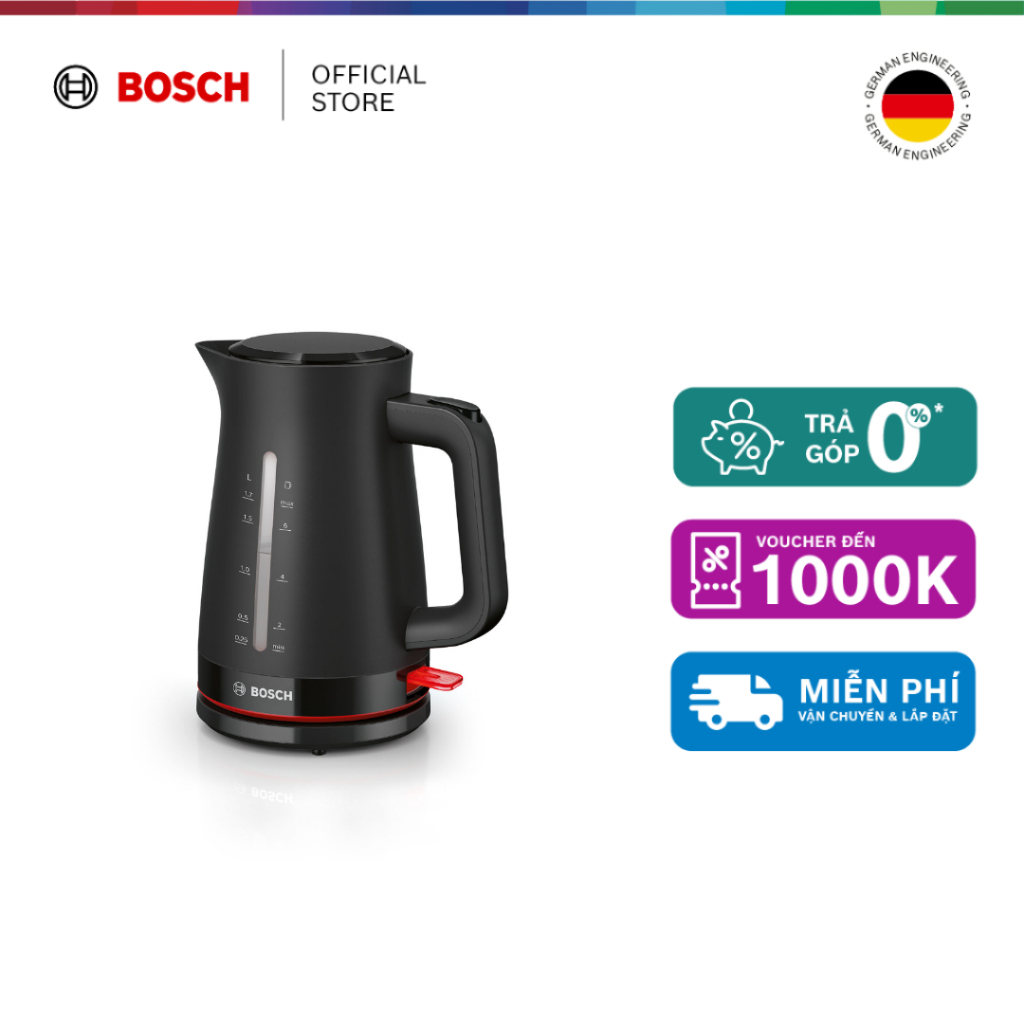 15.07 - 19.07 | Voucher Shopee lên đến 3tr | Ấm đun siêu tốc Bosch TWK3M123 (2400W, đen) - Hàng chín
