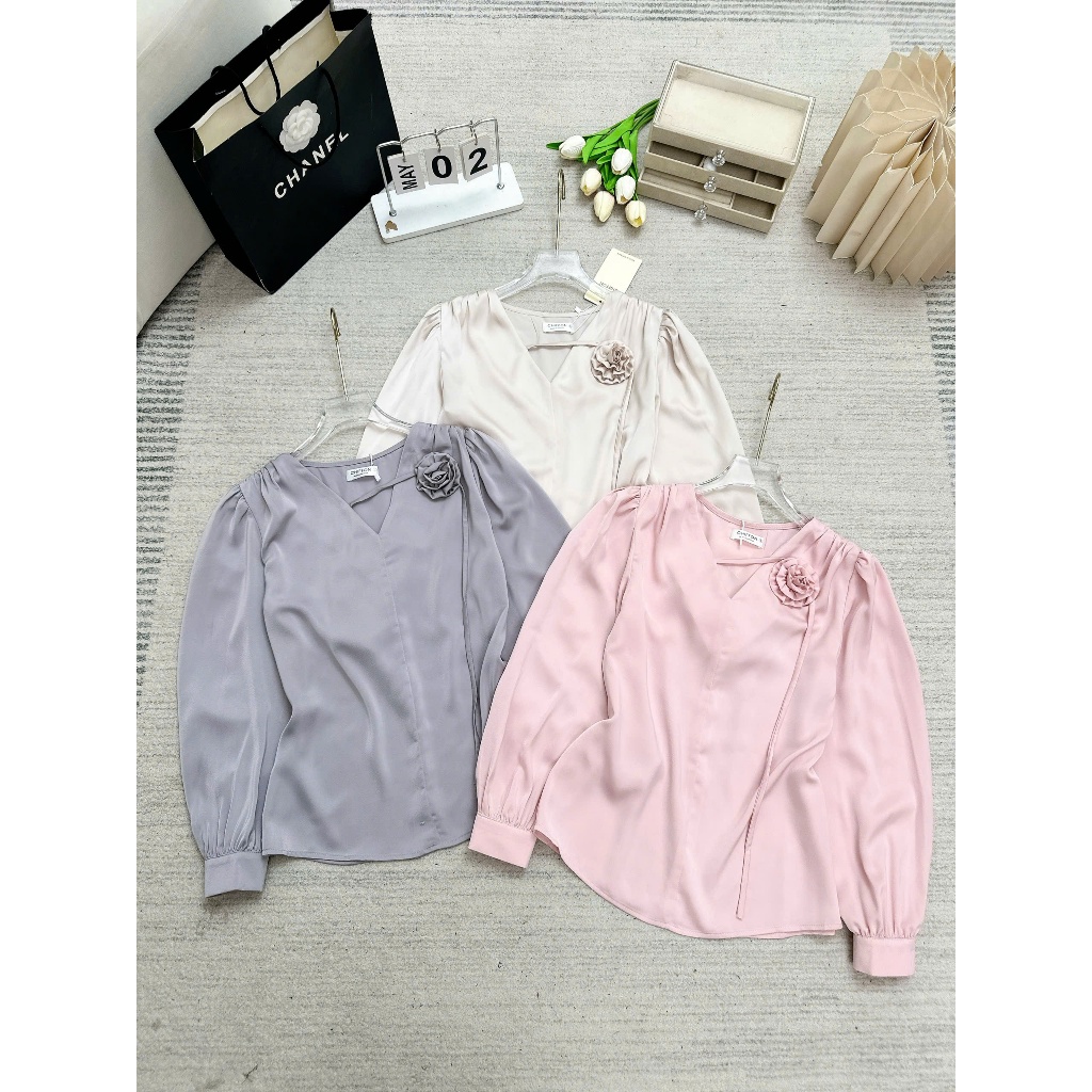 CHIFFON Áo sơ mi nữ công sở hoa cuộn dây cổ AS9122 | BigBuy360 - bigbuy360.vn