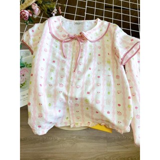 Bộ ngủ cộc tay áo cổ sen dễ thương Cotton, Xô muslin, Lụa, Đũi, Tôn, Lanh, Kate thô DBTK
