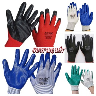 Combo 12 Đôi găng tay mã 388 loại dày nhất Phủ Cao Su -găng tay bảo hộ lao động_ găng tay lao động phủ sơn giá rẻ