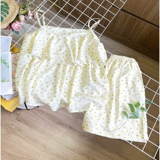 Bộ ngủ nữ ngắn áo 2 dây dễ thương chất Đũi, Tole, Lụa Mango mềm mại mặc mát