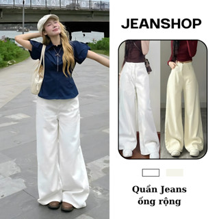 [ĐỌC KỸ MÔ TẢ] Quần Jeans Trắng trơn ống rộng, loe 27-29cm, chất dày dặn, 2 màu trắng-kem, phong cách Hàn Quốc-Jeanshop