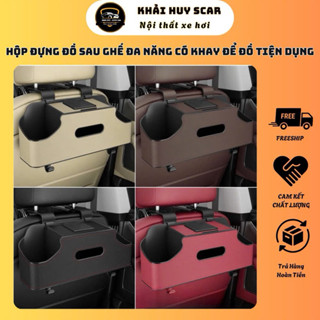 (Mẫu 2) Hộp Đựng Đồ Treo Sau Ghế Da PU Đa Năng Có Khay Để Cốc, Giá Để Điện Thoại, Móc Treo Đồ-HSG03