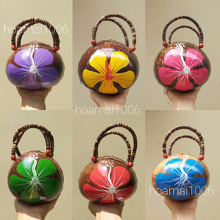  Túi xách gáo dừa vẽ hoa làm phụ kiện chụp hình áo dài tết bóp ví cầm tay nữ giỏ xách gáo dừa làm quà tặng 