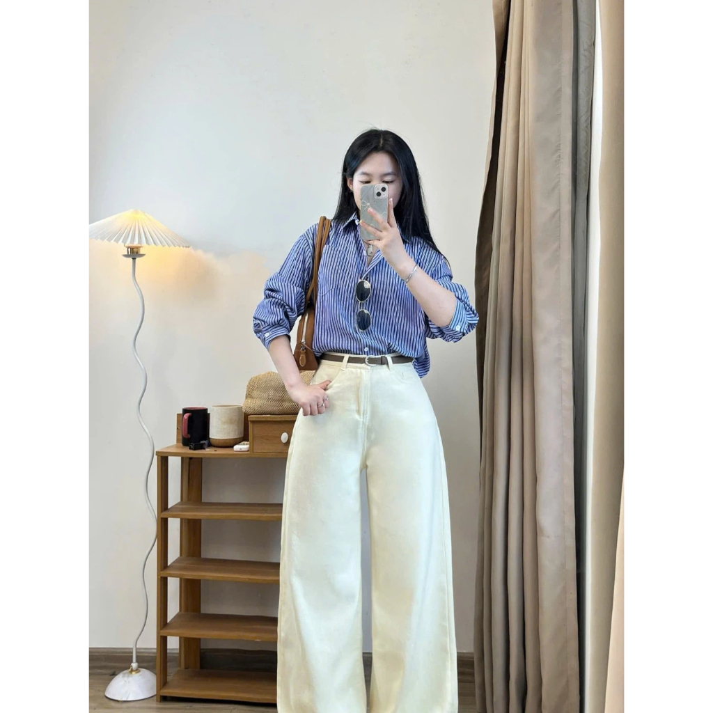 Quần Jeans Trắng Trơn Ống Rộng – Ống Loe 27–29cm, Chất Dày Dặn, Phong Cách Hàn Quốc – Jeanshop