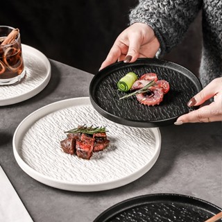 Đĩa bít tết cao cấp Đĩa gốm Nhật Bản đĩa gốm cổ điển đĩa ăn nhà hàng đĩa gốm tròn