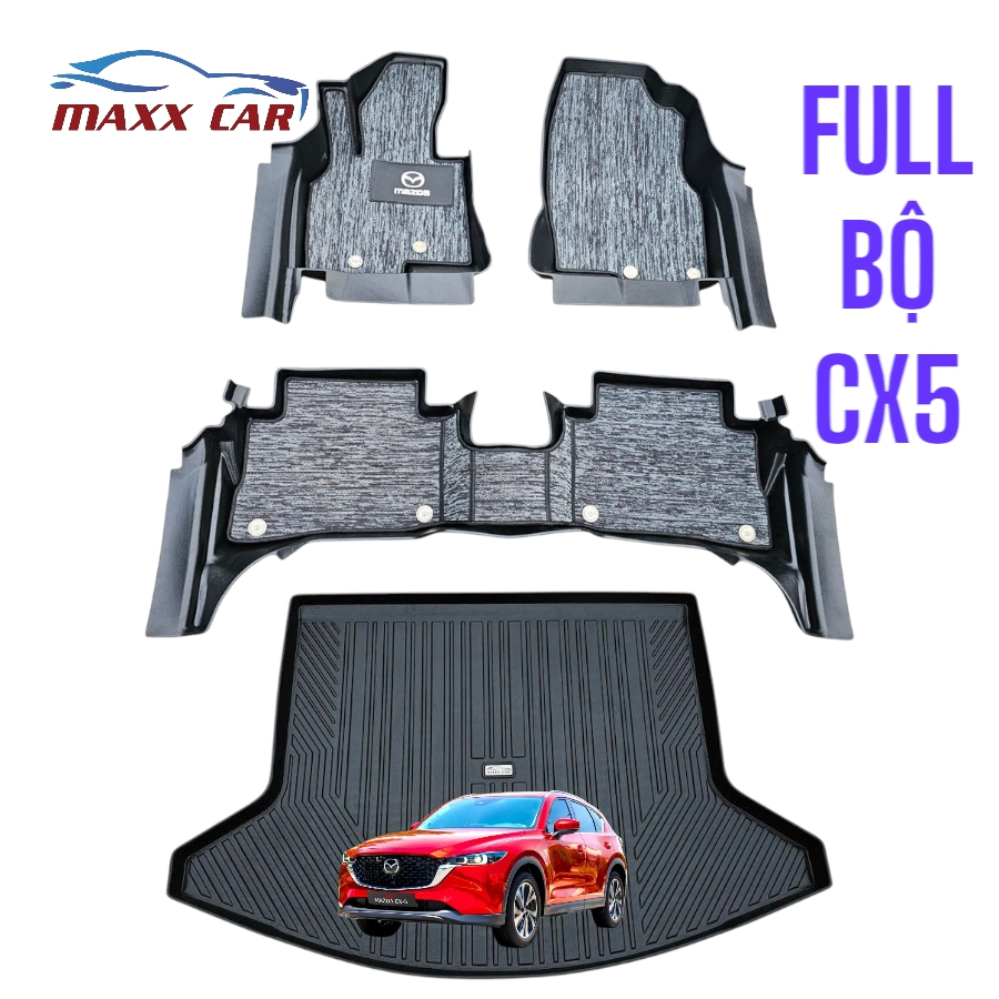 FULL BỘ CX5 2018+: Thảm lót sàn + rối + cốp  MAXXCAR nhựa TPE NGUYÊN SINH đúc 5D cho xe MAZDA CX5 .