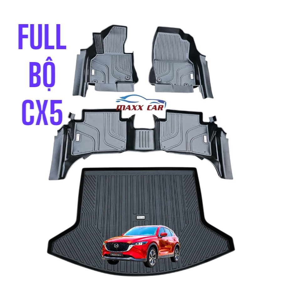 TRỌN BỘ CX5 2018+: Thảm lót sàn + rối + cốp  MAXXCAR nhựa TPE NGUYÊN SINH đúc 5D cho xe MAZDA CX5 .