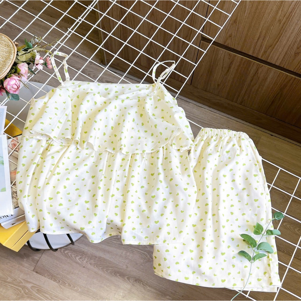 Bộ ngủ nữ ngắn áo 2 dây dễ thương chất Đũi, Tole, Lụa Mango mềm mại mặc mát