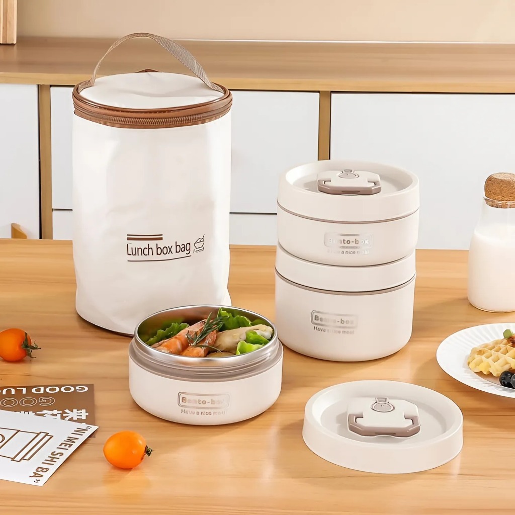 Hộp Cơm Giữ Nhiệt 3 Tầng Inox 304 Kèm Túi Giữ Nhiệt + Muỗng Đũa – Lunch Box Văn Phòng Giữ Nóng