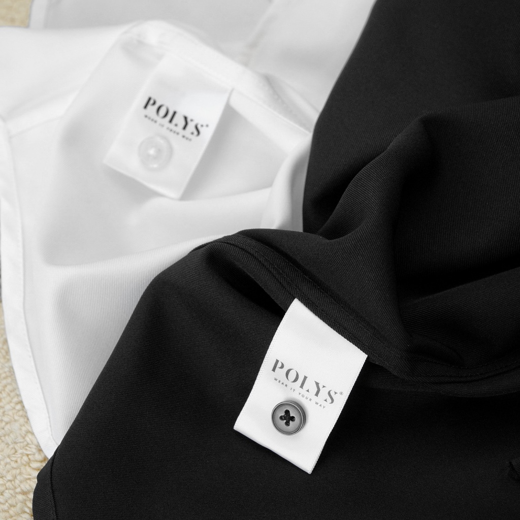 Áo sơ mi nam tay dài Trắng Đen POLYS, Vải Chéo Thái dày dặn, co giãn, thoáng khí LONG SLEEVE | BigBuy360 - bigbuy360.vn