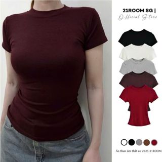 A230 Áo Thun Ôm Body Tay Ngắn Chất Cotton Mịn Cao Cấp 21ROOM Dễ Phối Đồ Màu Trắng, Đen, Đỏ đô, Nâu, Xám