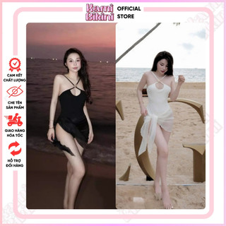  Bikini 1 mảnh đi biển thiết kế đan dây cổ hở lưng Đồ bơi 1 mảnh 2 màu trắng đen sang chảnh  KHÔNG ĐỆM MÚT   - M17 