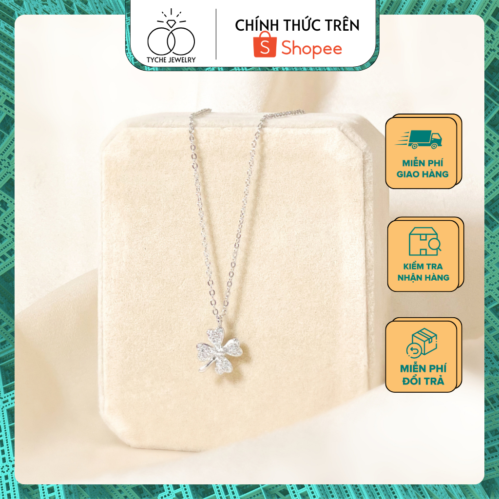 Dây chuyền bạc nữ Tyche Clover nạm đá ,chốt khóa cao cấp trẻ trung phù hợp đeo đi học, đi chơi,đi làm TYCHE JEWELRY