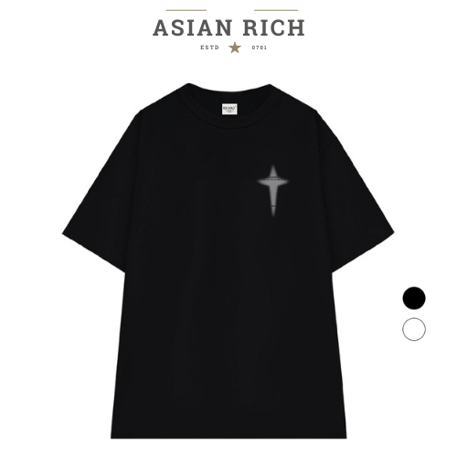 Áo Thun Asian Rich Premium Tee Chữ Thập hào Quang Xám Đen Halo Cross Grey Headstrong Small Left